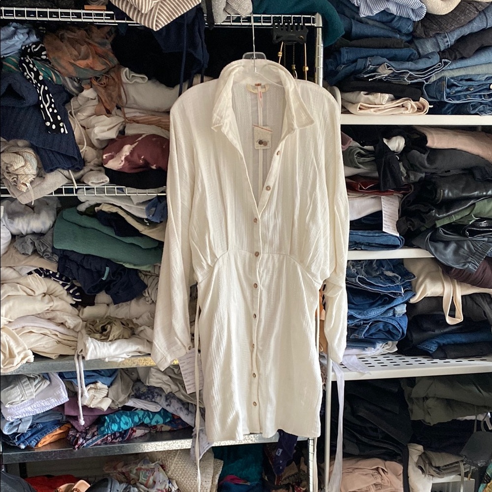 Free People White Cuffed Sleeve Mini Dress